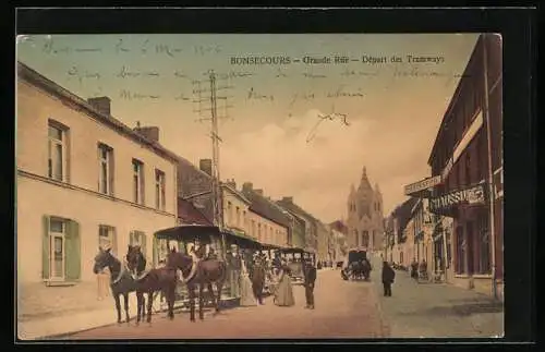 AK Bonsecours, Grande Rue, Départ des Tramways, Pferdebahn