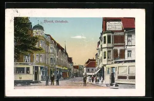 AK Moers, Strassenbahn in der Steinstrasse