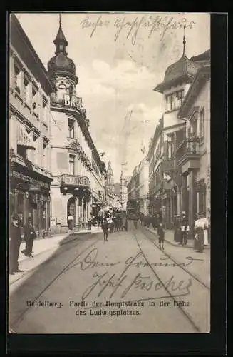 AK Heidelberg, Strassenbahn in der Hauptstrasse