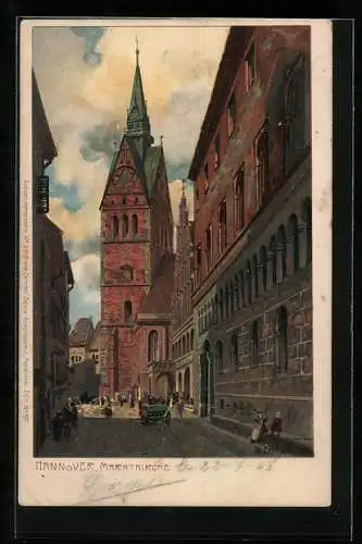 Künstler-AK Zeno Diemer: Hannover, Strassenpartie mit Blick auf die Marktkirche