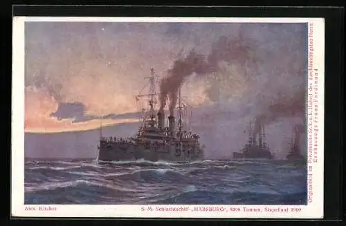 Künstler-AK Alexander Kircher: Schlachtschiff Habsburg im Konvoi