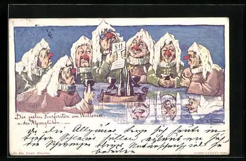 Künstler-AK sign. E. Hansen /Emil Nolde: Die sieben Kurfirsten am Wallensee, Berg mit Gesicht / Berggesichter