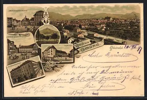 Lithographie Gmünd, Kaserne, Lehrerseminar, Rechberg