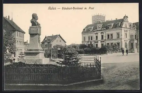 AK Aalen, Schubartdenkmal mit Post