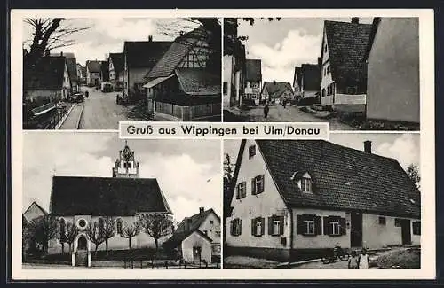 AK Wippingen bei Ulm, Gasthaus, Kirche, Strassenpartie