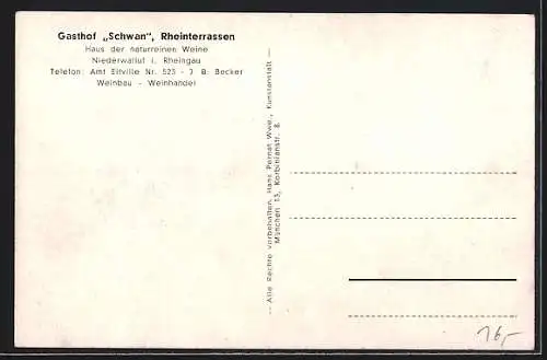 AK Niederwalluf i. Rheingau, Rheinterrassen und Gasthof Schwan J. B. Becker