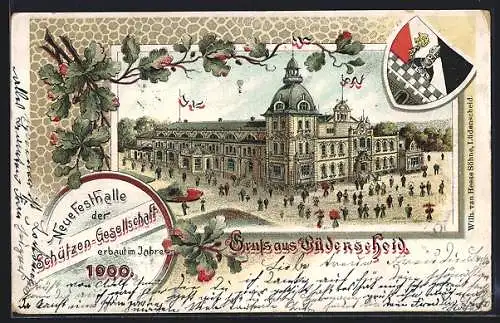 Lithographie Lüdenscheid, Gasthof und Festhalle der Schützen-Gesellschaft