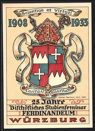 Künstler-AK Würzburg, 25 Jahre Bischöfliches Studienseminar Ferdinandeum 1908-1933, Wappen