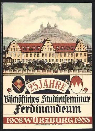 Künstler-AK Würzburg, 25 Jahre Bischöfliches Studienseminar Ferdinandeum 1908-1933