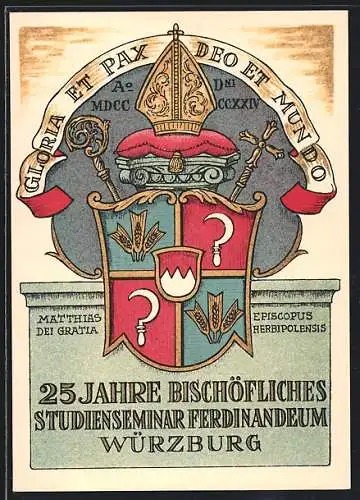 Künstler-AK Würzburg, 25 Jahre Bischöfliches Studienseminar Ferdinandeum 1908-1933, Wappen