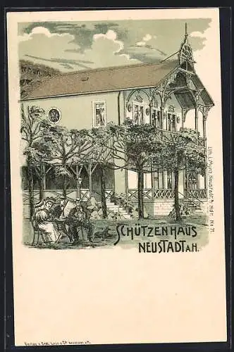 Lithographie Neustadt / Haardt, Gasthaus zum Schützenhaus