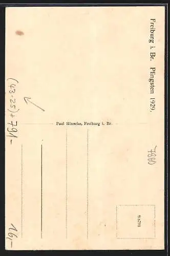 Künstler-AK Freiburg i. Br., X. Badisches Bundessängerfest 1929, Prinz mit Harfe, Pfingsten