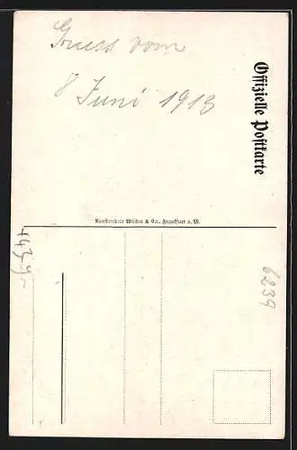 Künstler-AK Eppstein i. T., Mittelalterliches Volksfestspiel 1913, Zwei Ritter mit Pferd vor Ortsansicht