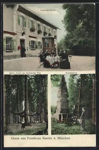 AK Kasten, Forsthaus, Rauhe Fichte am Stockdorfer Weg, Preysingsäule