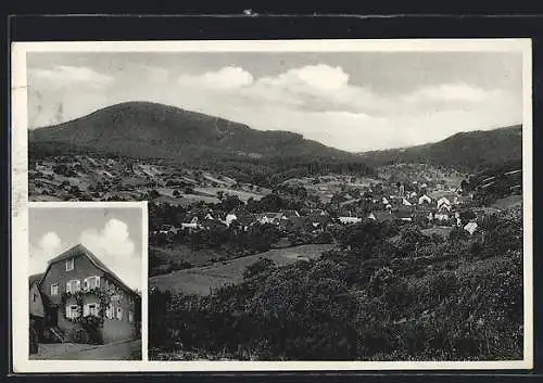 AK Selbach / Murgtal, Gasthaus zur Krone K. Heck, Gesamtansicht mit Bergpanorama aus der Vogelschau