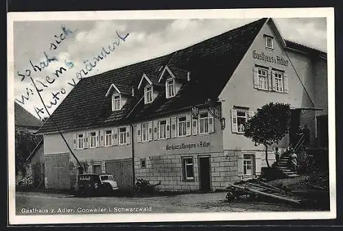 AK Conweiler i. Schwarzwald, Gasthaus und Metzgerei zum Adler, Lieferwagen