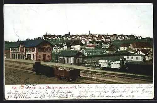 AK St. Georgen im Schwarzwald, Blick vom Bahnhof auf den Ort