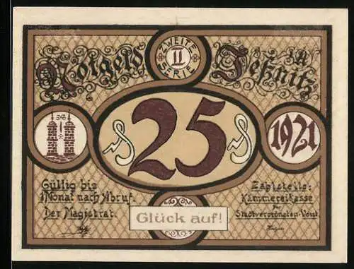 Notgeld Jessnitz 1921, 25 Pfennig, Blüchers Auszug