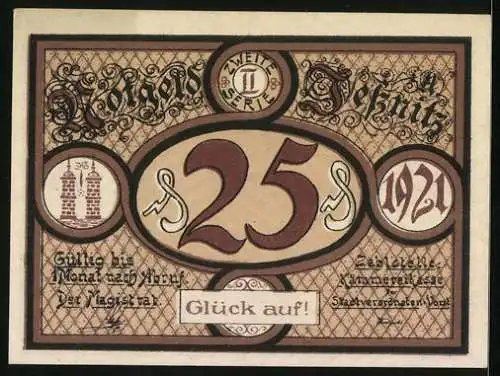 Notgeld Jessnitz 1921, 25 Pfennig, Blüchers Auszug