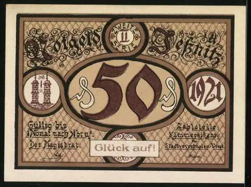 Notgeld Jessnitz 1921, 50 Pfennig, Ruine Salegast