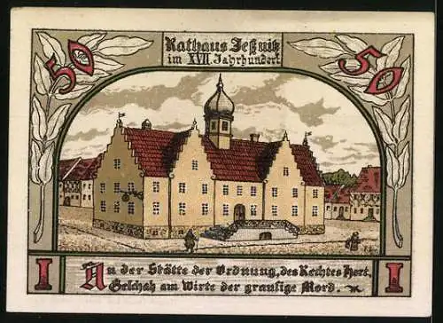 Notgeld Jessnitz 1921, 50 Pfennig, Altes Haus am Markt