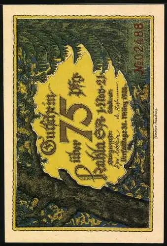 Notgeld Kahla 1922, 75 Pfennig, Burgtor der Leuchtenburg