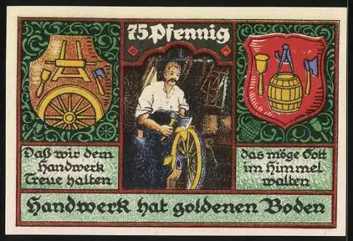 Notgeld Stolzenau 1921, 75 Pfennig, Kreis-Handwerkerbund und Handwerksbild mit Sprüchen