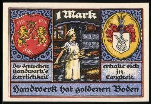 Notgeld Stolzenau, 1921, 1 Mark, Handwerk hat goldenen Boden