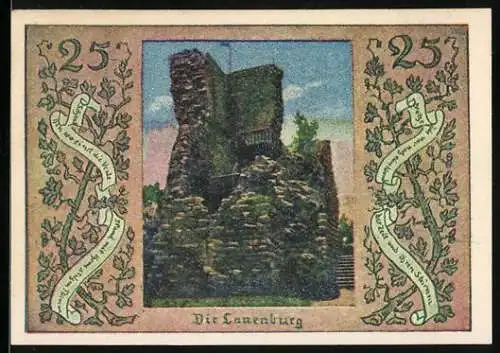 Notgeld Stecklenberg 1921, 25 Pfennig, Die Lauenburg und Ritter mit Wappen