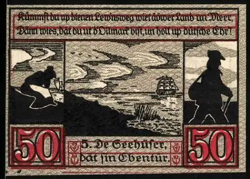 Notgeld Stendal 1921, 50 Pfennig, Landschaft mit Silhouette und Stadtwappen