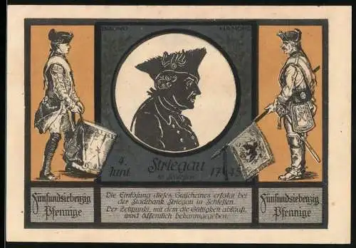 Notgeld Striegau, 1921, 75 Pfennig, Denkmal und historische Figuren, Bruno Handke