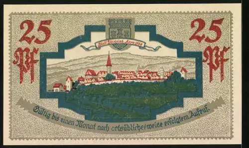 Notgeld Steinheim (Westf.), 1921, 25 Pfennig, Gebäude der Stadtsparkasse und Landschaftsansicht