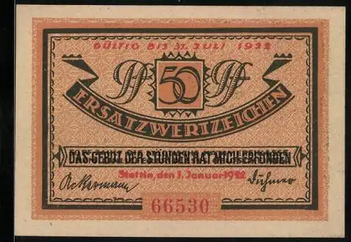 Notgeld Stettin 1922, 50 Pfennig, Ersatzwertzeichen Deutschlands grösster Ostseehafen