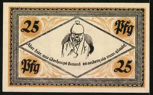 Notgeld Stolzenau 1921, 25 Pfennig, Bildnis des Dichters Wilhelm Busch, Landkreis Stolzenau Weser