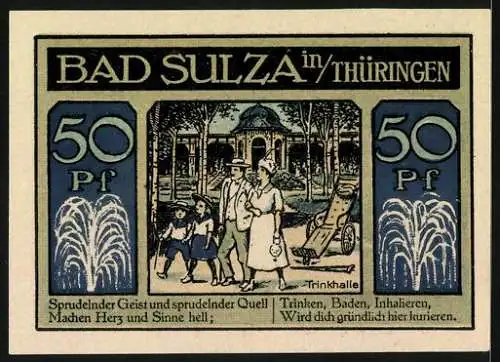 Notgeld Bad Sulza / Thüringen 1921, 50 Pfennig, Inhalatorium, Kurgäste an der Trinkhalle