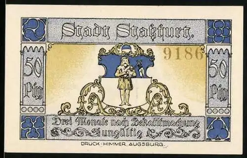 Notgeld Stassfurt, 1921, 50 Pfennig, Otto IV. mit dem Pfeil umgeben von zwei Soldaten