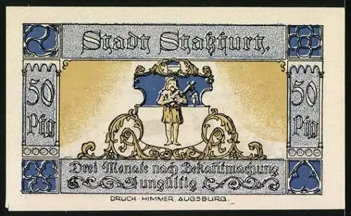 Notgeld Stassfurt, 1921, 50 Pfennig, Kriegerische Szene mit Karl dem Grossen, Wappen