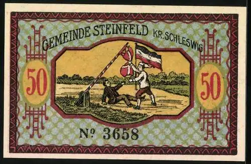 Notgeld Steinfeld 1920, 50 Pfennig, mit Abbildung von Notabel und historischen Motiven