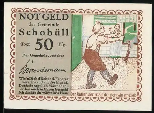 Notgeld Schobüll, 50 Pfennig, Der Reiter, der machte sich wie ein Dieb