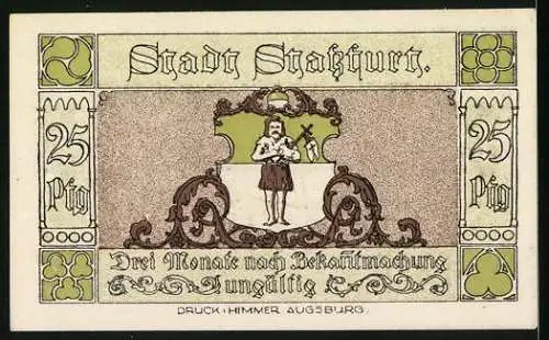 Notgeld Stassfurt, 1921, 25 Pfennig, Bergarbeiter und Stadtwappen