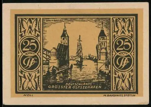 Notgeld Stettin 1922, 25 Pf, Deutschlands grösster Ostseehafen und Ersatzwertzeichen