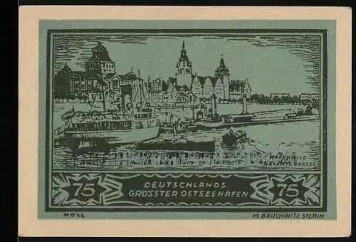 Notgeld Stettin, 1922, 75 Pfennig, Deutschlands grösster Ostseehafen und Ersatzwertzeichen