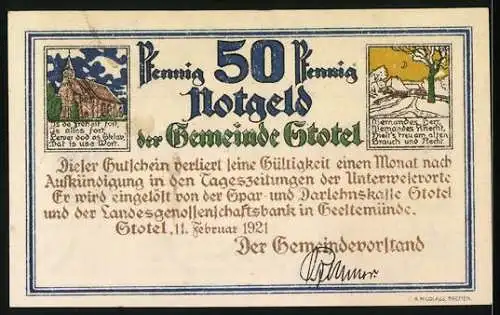 Notgeld Stotel 1921, 50 Pfennig, Graf Kunigund mit Oldenburg Liebesbund