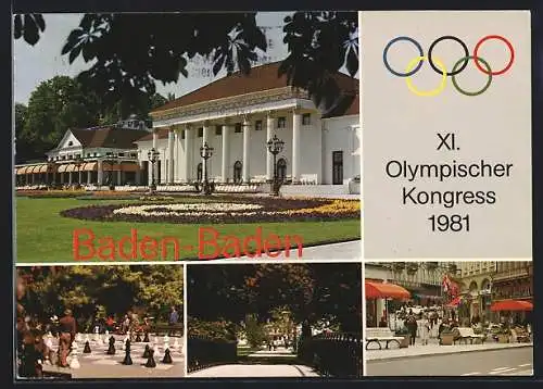 AK Baden-Baden, XI. Olympischer Kongress 1981, Gebäudeansicht, Brückenpartie, Ortspartie