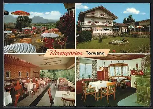 AK Törwang in Obb., Cafe - Pension Rosengarten, in den Gasträumen, auf der Terrasse, im Garten