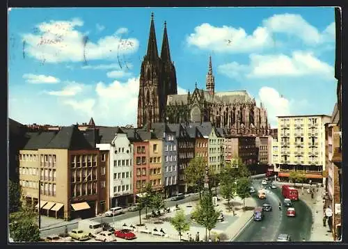 AK Köln, Alter Markt mit Blick nach dem Dom