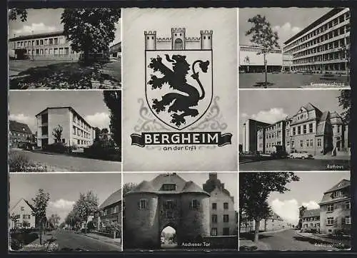 AK Bergheim / Erft, Kreisverwaltung, Füssenicher Strasse, Arbeitsamt, Rathausstrasse, Wappen