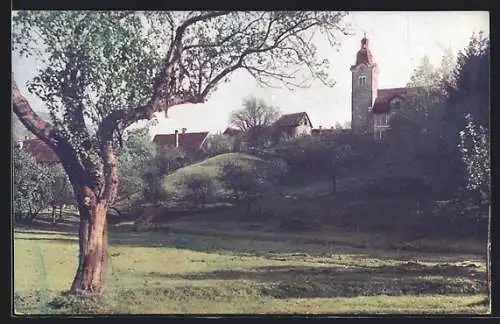 AK St. Leonhard im Lavanttal, Blick auf den Ort mit Kirche