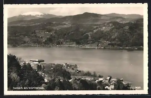 AK Dellach am Wörthersee, Ortsansicht mit See und Bergen aus der Vogelschau