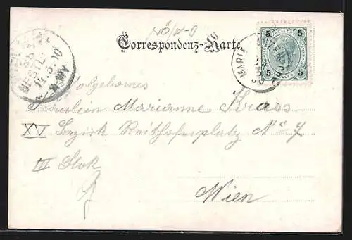 AK Maria Lanzendorf, Strassenansicht mit Blick zur Kirche